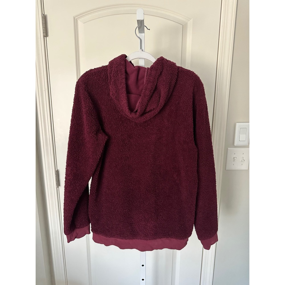 Adidas Originals Womens Sherpa Fleece Hoodie Burgundy Maroon Trefoil Logo Small - Picture 4 of 4